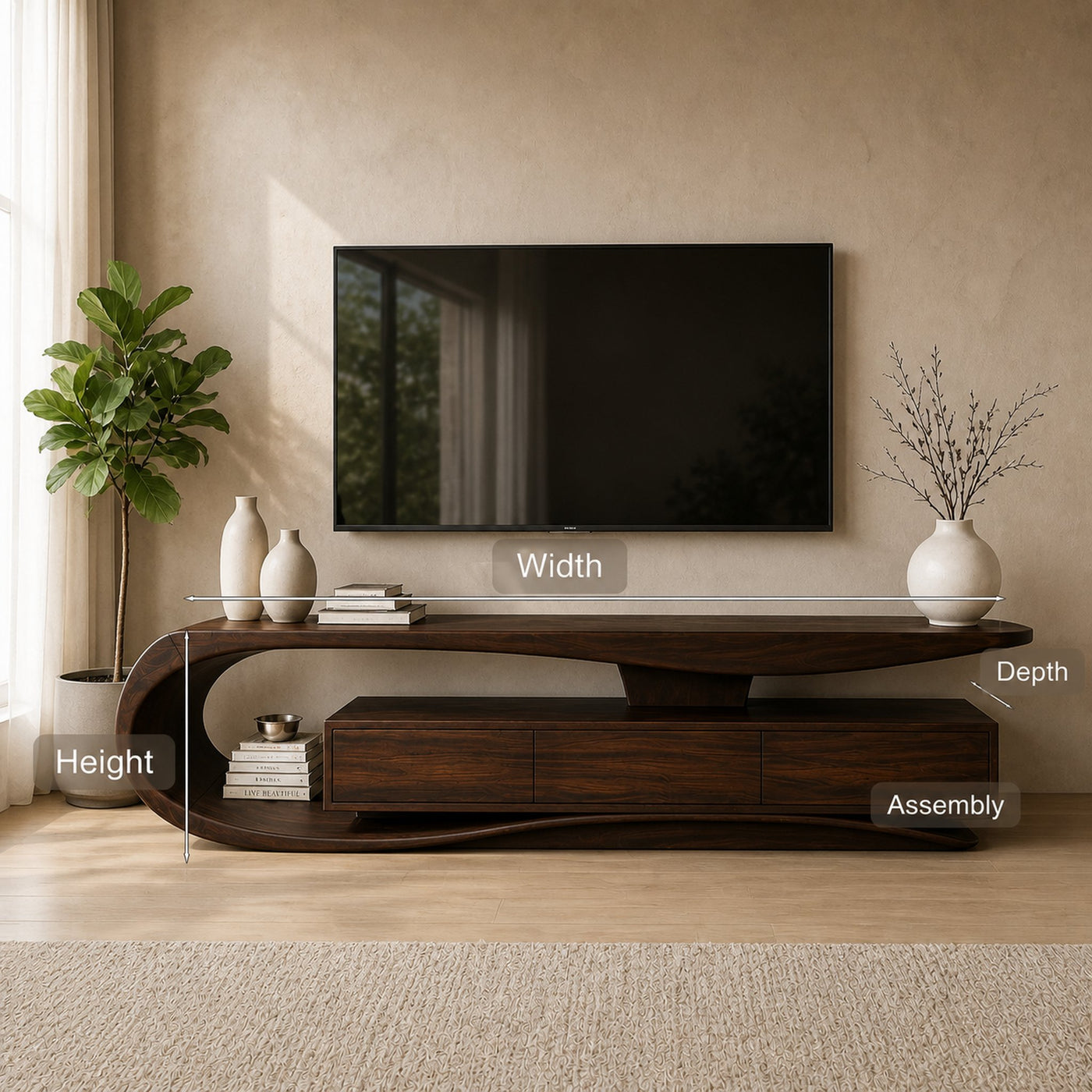 Organic Rounded Wooden TV Console For Living Room Furniture - product view 8