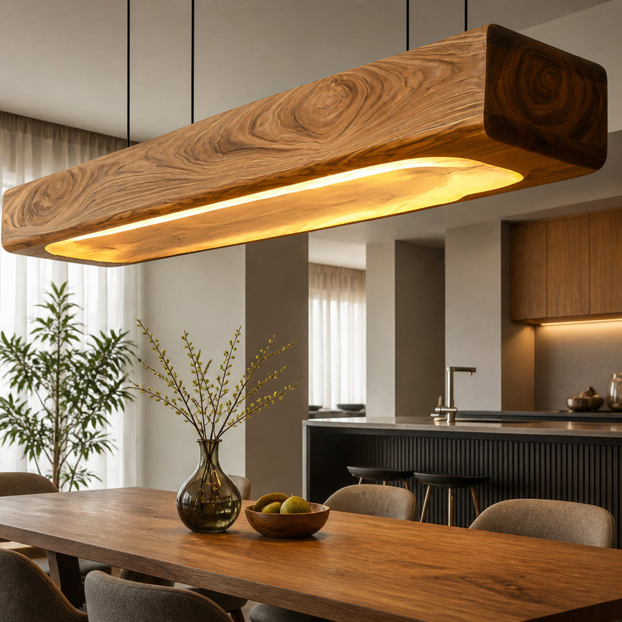 Organic Sculptural Wooden Hanging Light For Dining Room