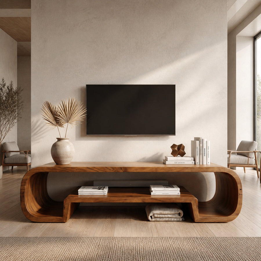 Organic Sculptural Wooden TV Cabinet For Living Room