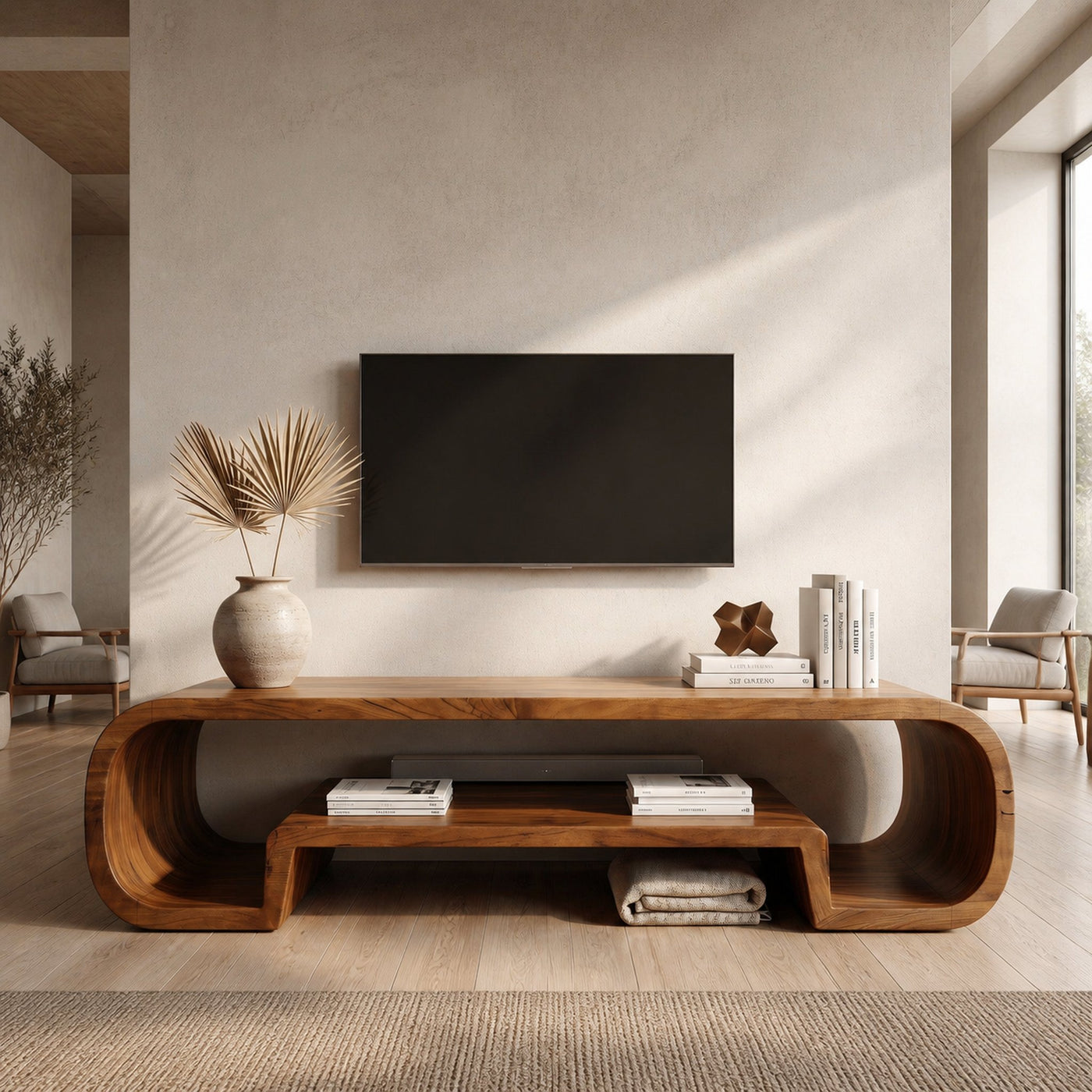 Organic Sculptural Wooden TV Cabinet For Living Room