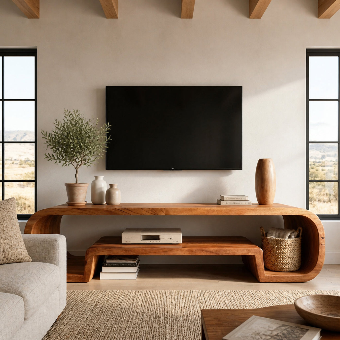 Organic Sculptural Wooden TV Cabinet For Living Room - product view 3