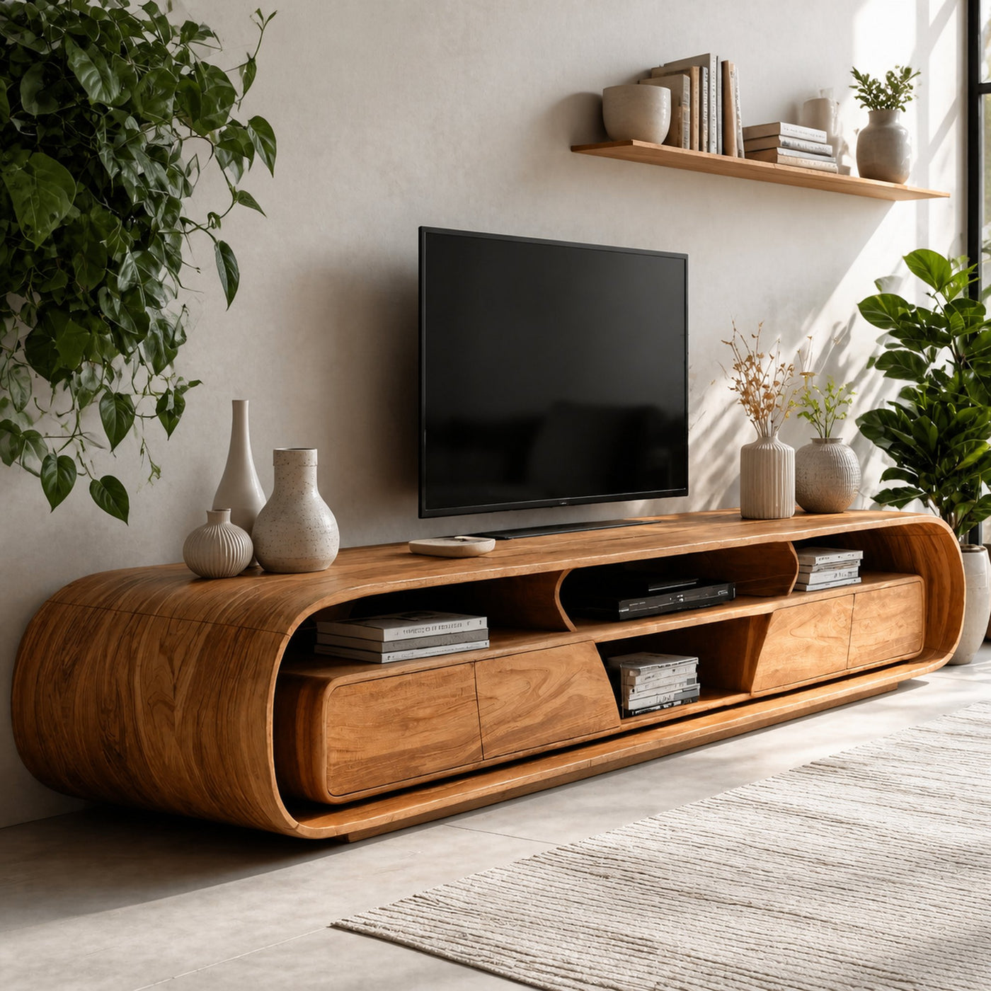 Organic TV Console With Rounded Contours For Living Room