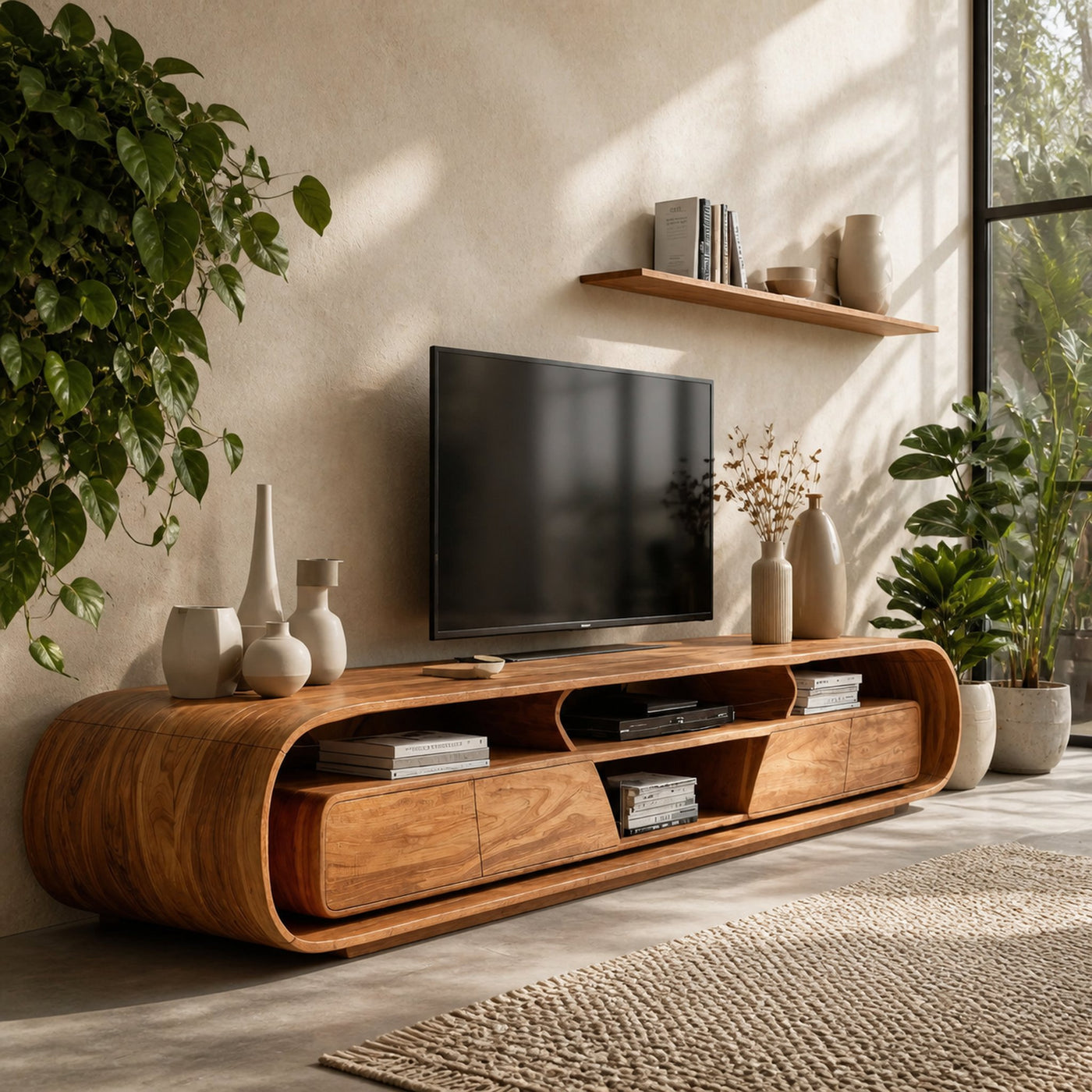 Organic TV Console With Rounded Contours For Living Room - product view 2