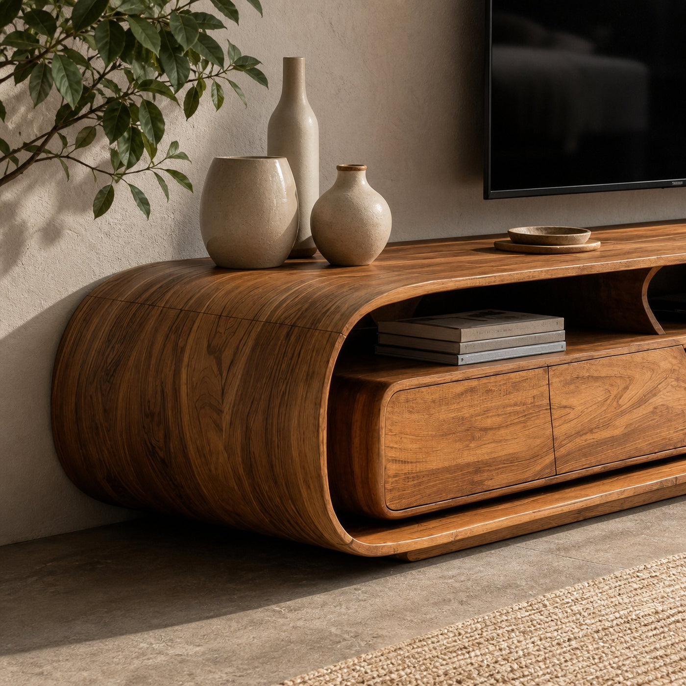 Organic TV Console With Rounded Contours For Living Room - product view 3