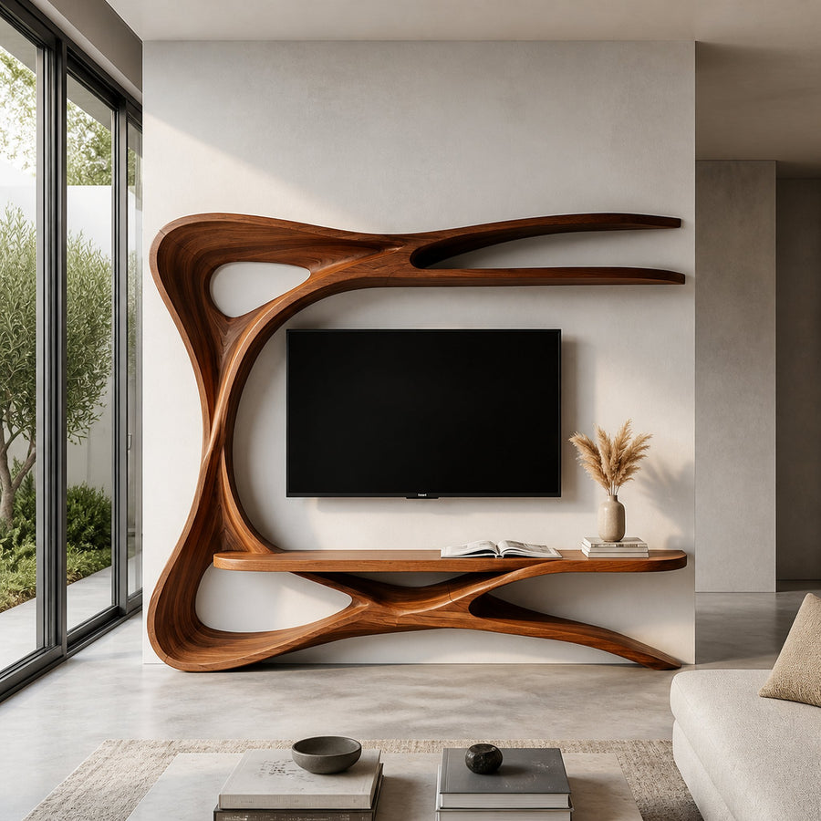 Organic TV Stand With Sculptural Frame For Living Room