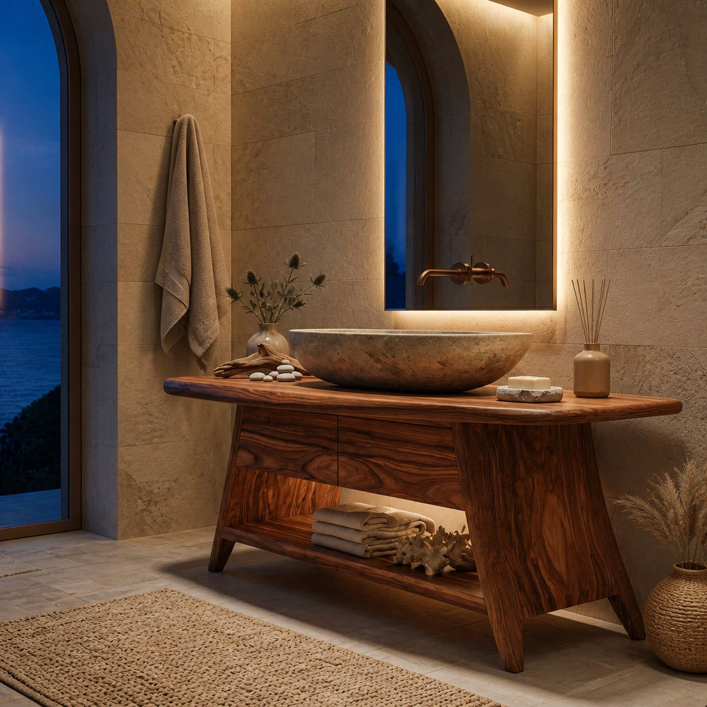 Organic Wood Bathroom Vanity With Open Storage For Bathroom - product view 3