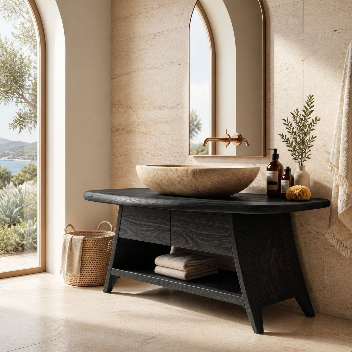 Organic Wood Bathroom Vanity With Open Storage For Bathroom - product view 4