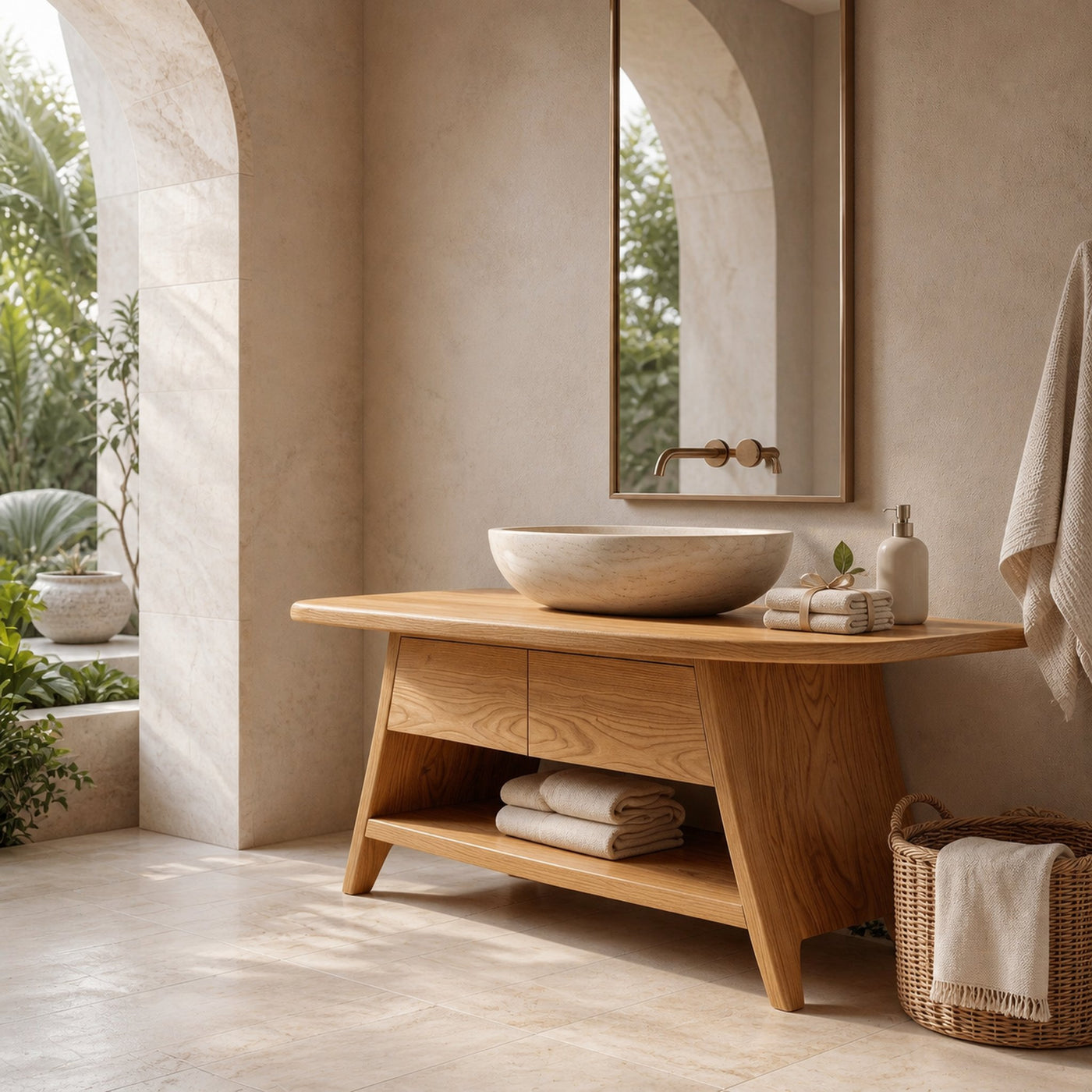 Organic Wood Bathroom Vanity With Open Storage For Bathroom - product view 5