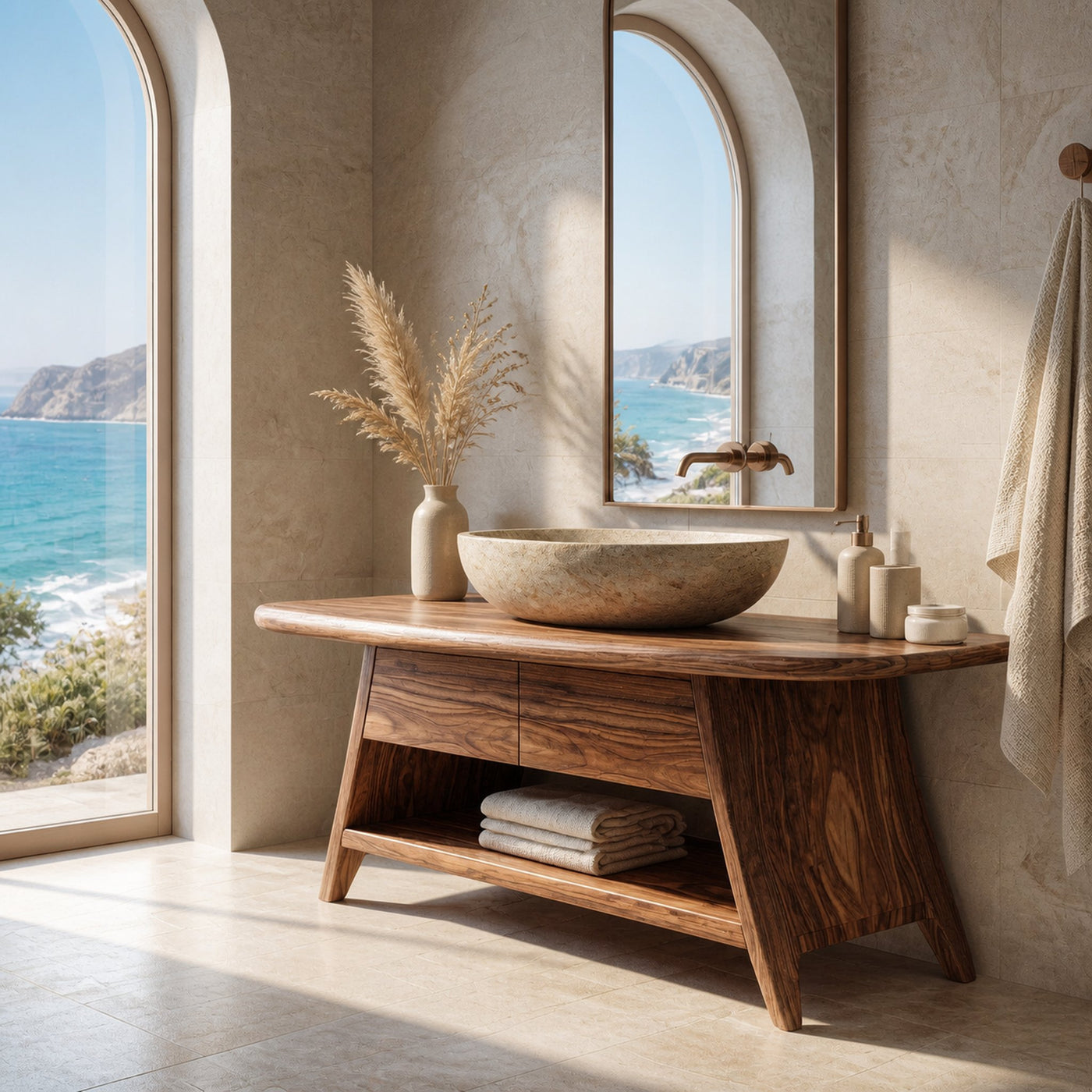 Organic Wood Bathroom Vanity With Open Storage For Bathroom - product view 6