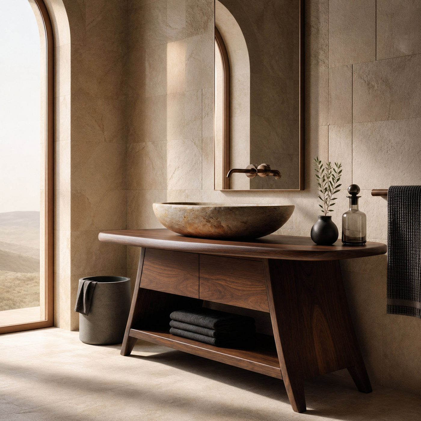 Organic Wood Bathroom Vanity With Open Storage For Bathroom - product view 7
