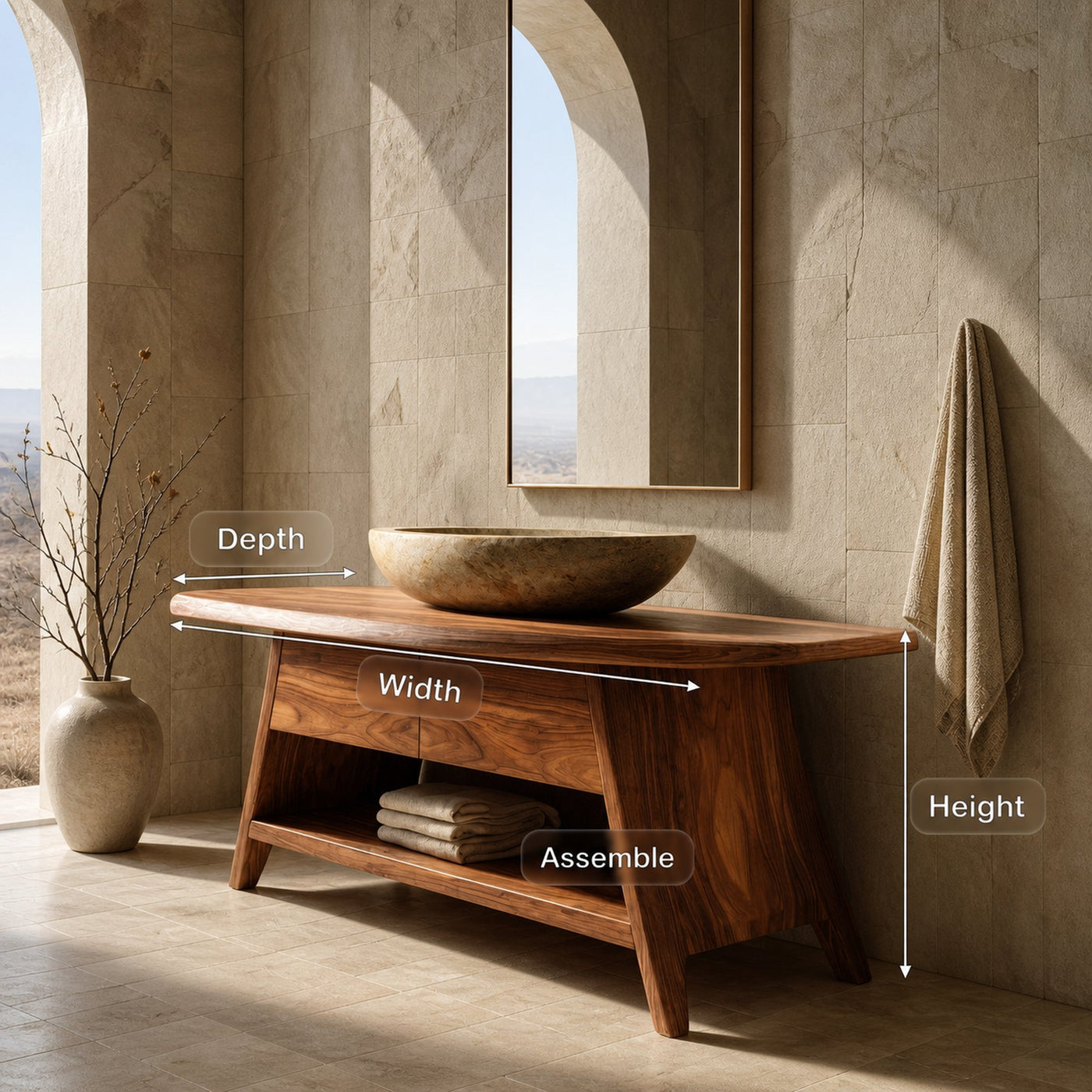 Organic Wood Bathroom Vanity With Open Storage For Bathroom - product view 8