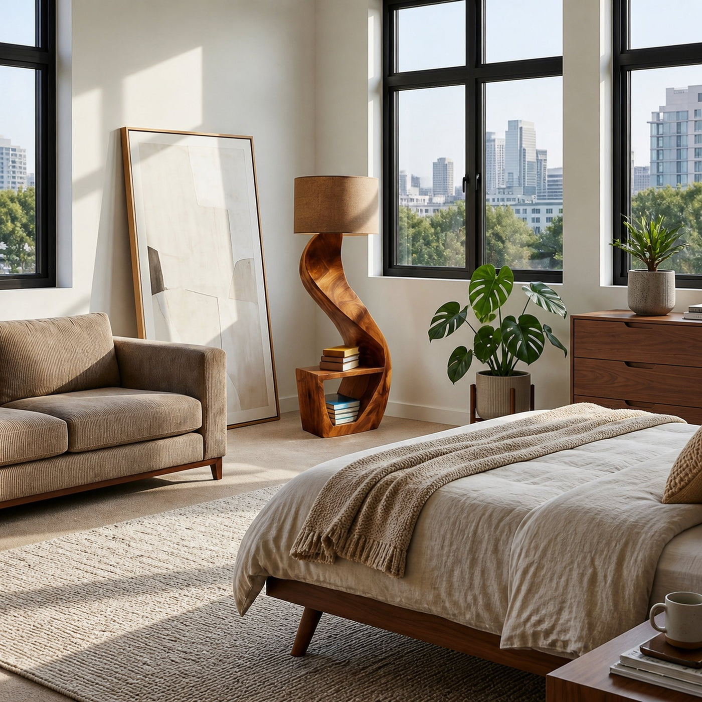 Organic Wood Floor Lamp With Storage Shelf For Bedroom - product view 2