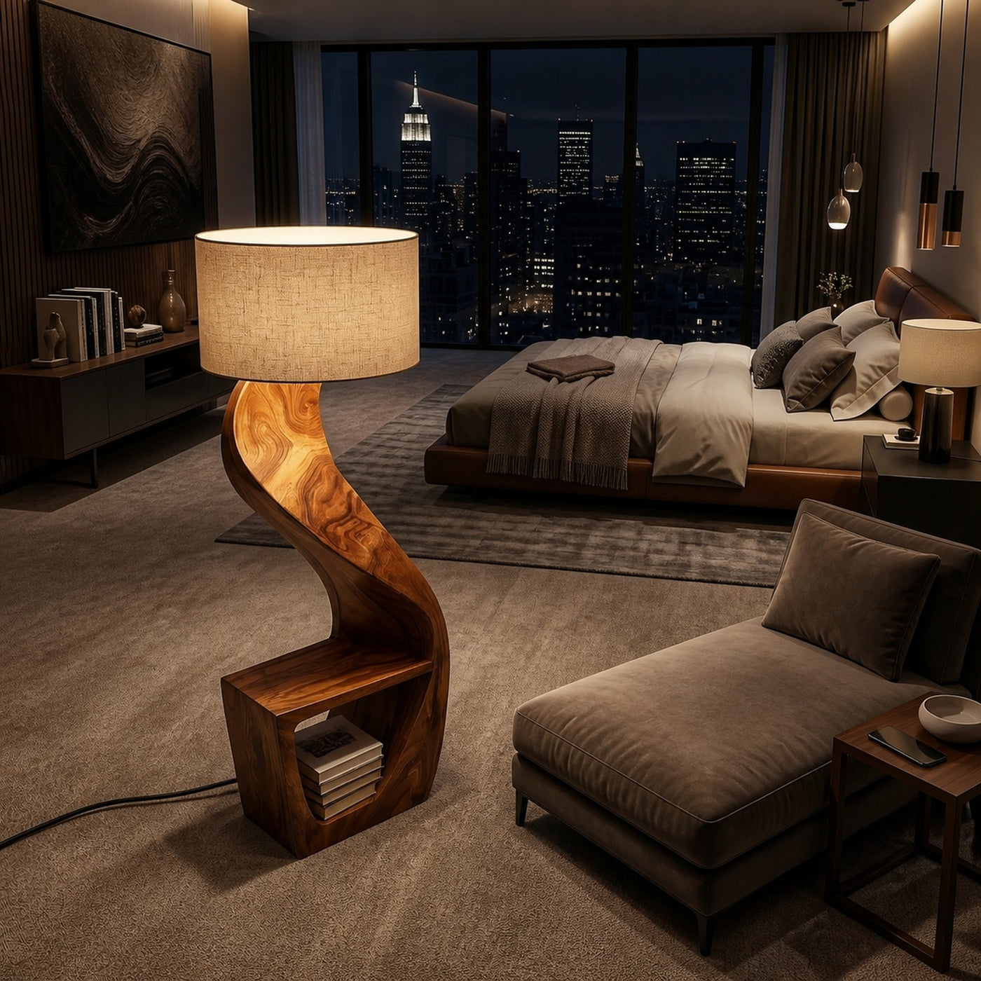 Organic Wood Floor Lamp With Storage Shelf For Bedroom - product view 3