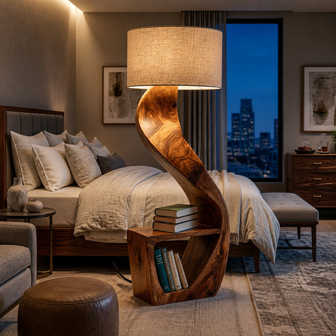 Organic Wood Floor Lamp With Storage Shelf For Bedroom - product view 6