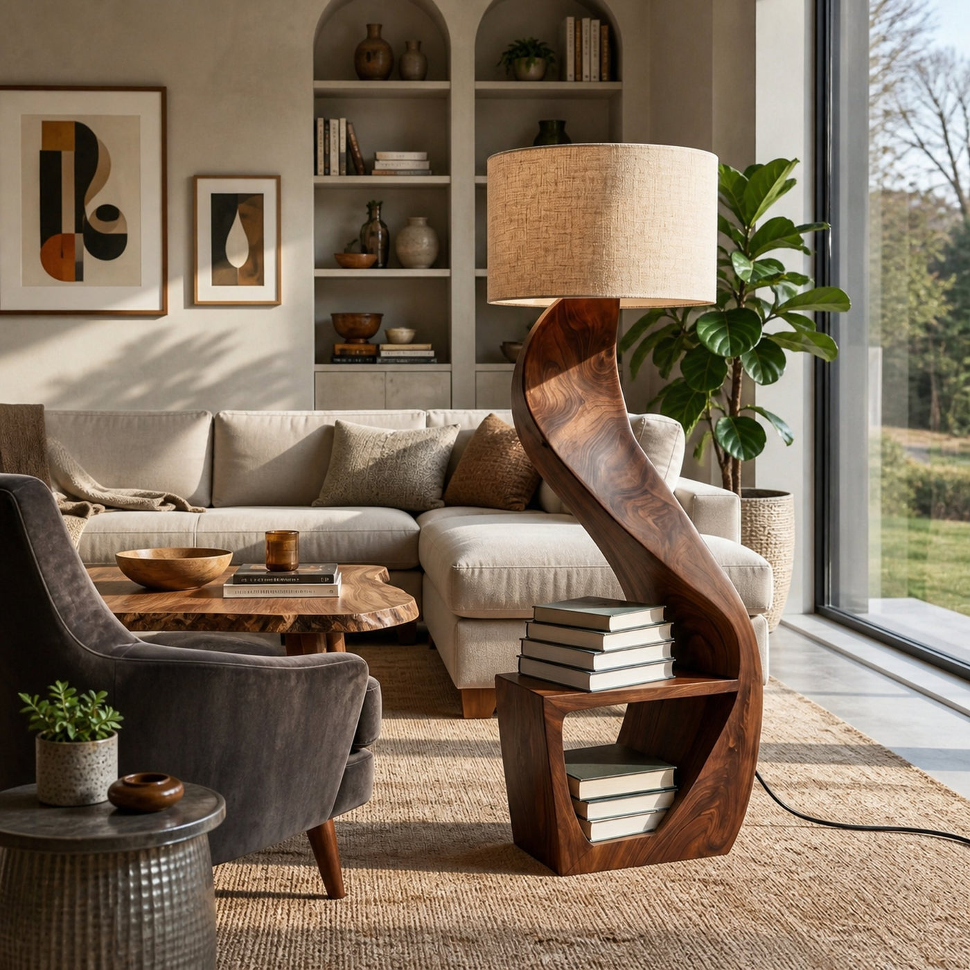 Organic Wood Floor Lamp With Storage Shelf For Bedroom - product view 7