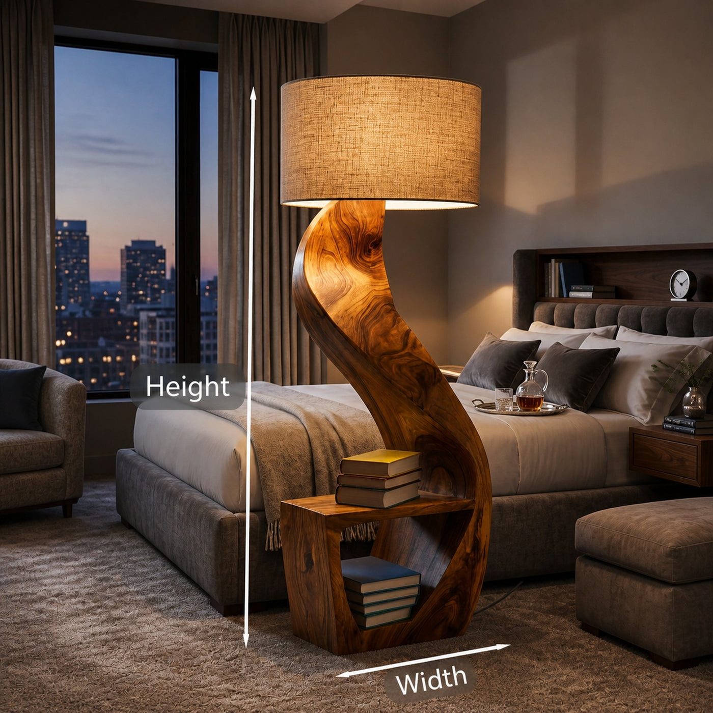 Organic Wood Floor Lamp With Storage Shelf For Bedroom - product view 8
