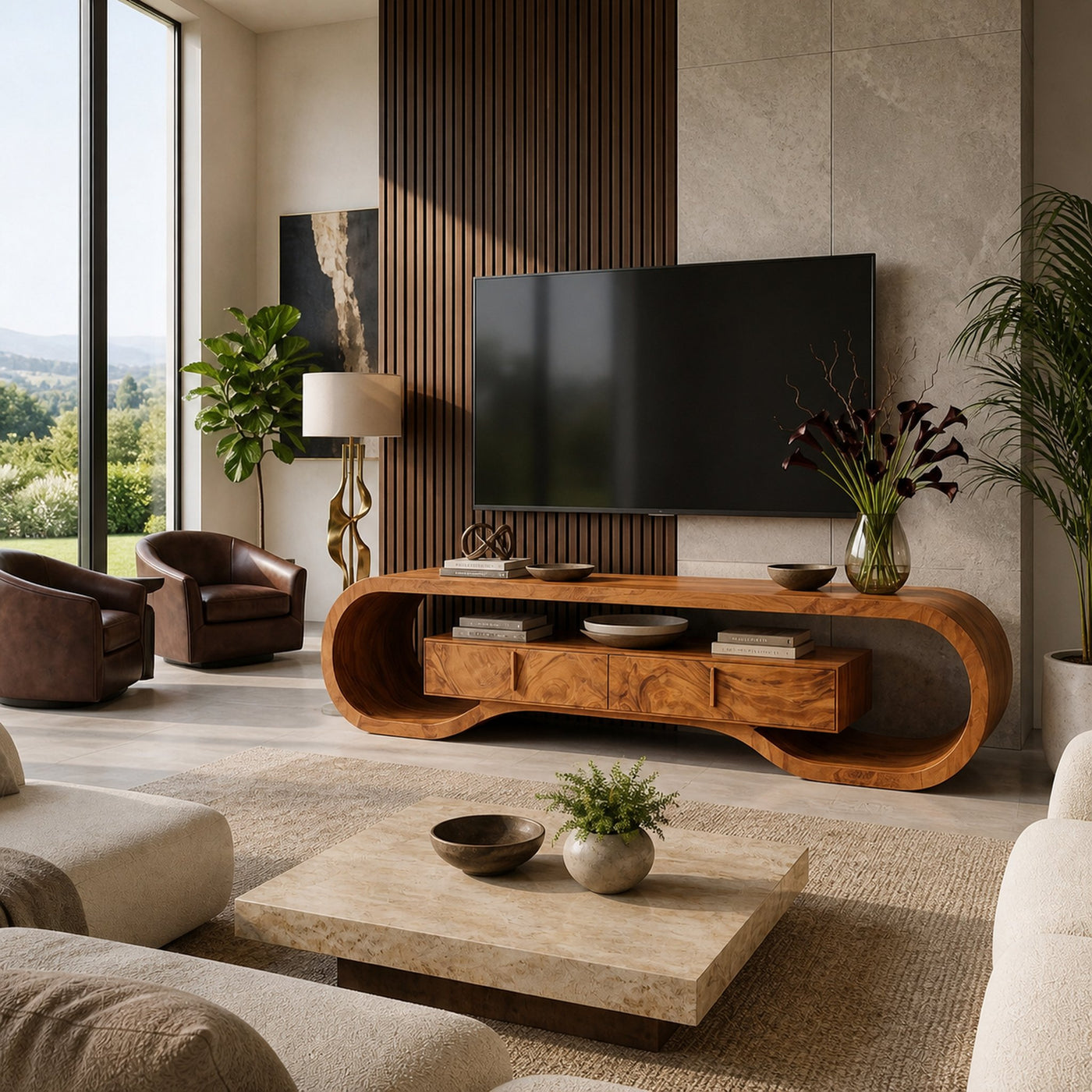 Organic Wood TV Cabinet For Living Room Media Storage - product view 2