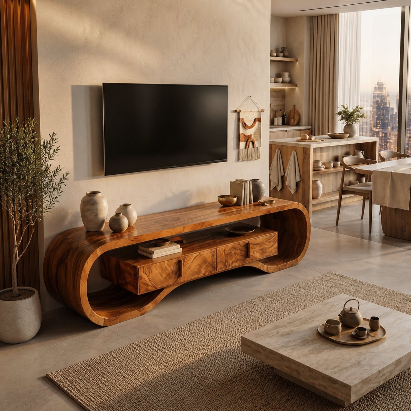 Organic Wood TV Cabinet For Living Room Media Storage - product view 3
