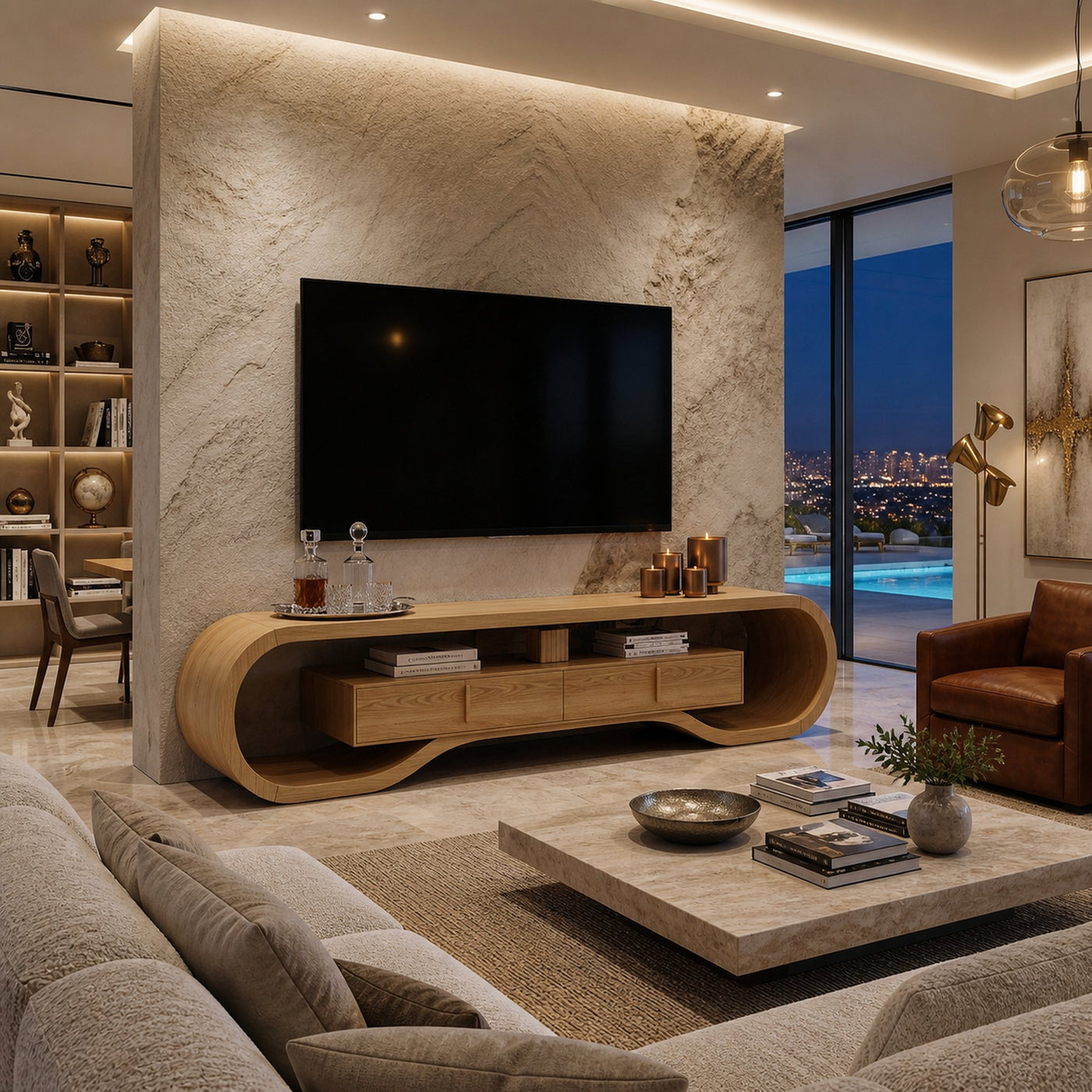 Organic Wood TV Cabinet For Living Room Media Storage - product view 5