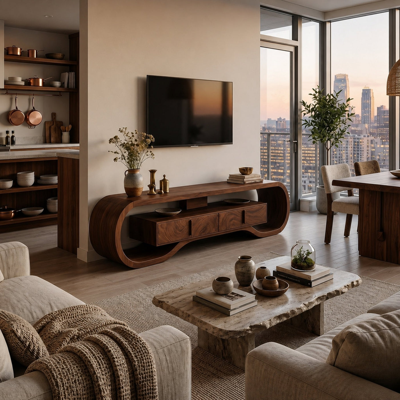 Organic Wood TV Cabinet For Living Room Media Storage - product view 7
