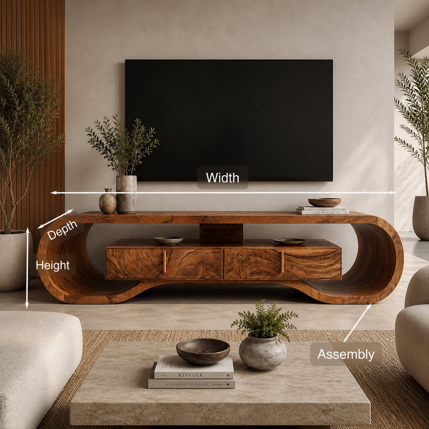 Organic Wood TV Cabinet For Living Room Media Storage - product view 8