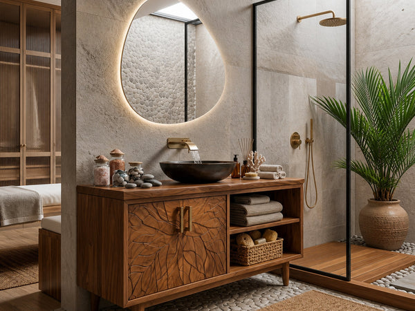 Organic Wood Vanity Cabinet For Garden Bathroom