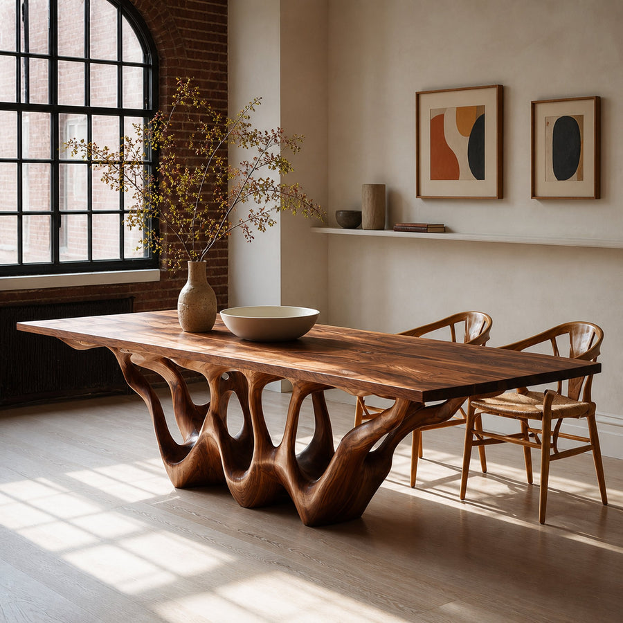Organic Wooden Dining Table With Sculptural Root Base For Dining Room