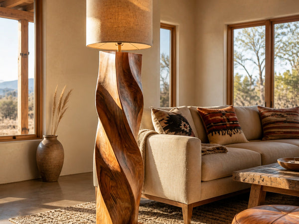 Organic Wooden Floor Lamp Twisted Design For Bedroom