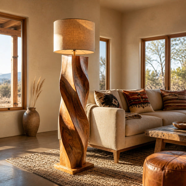 Organic Wooden Floor Lamp Twisted Design For Bedroom