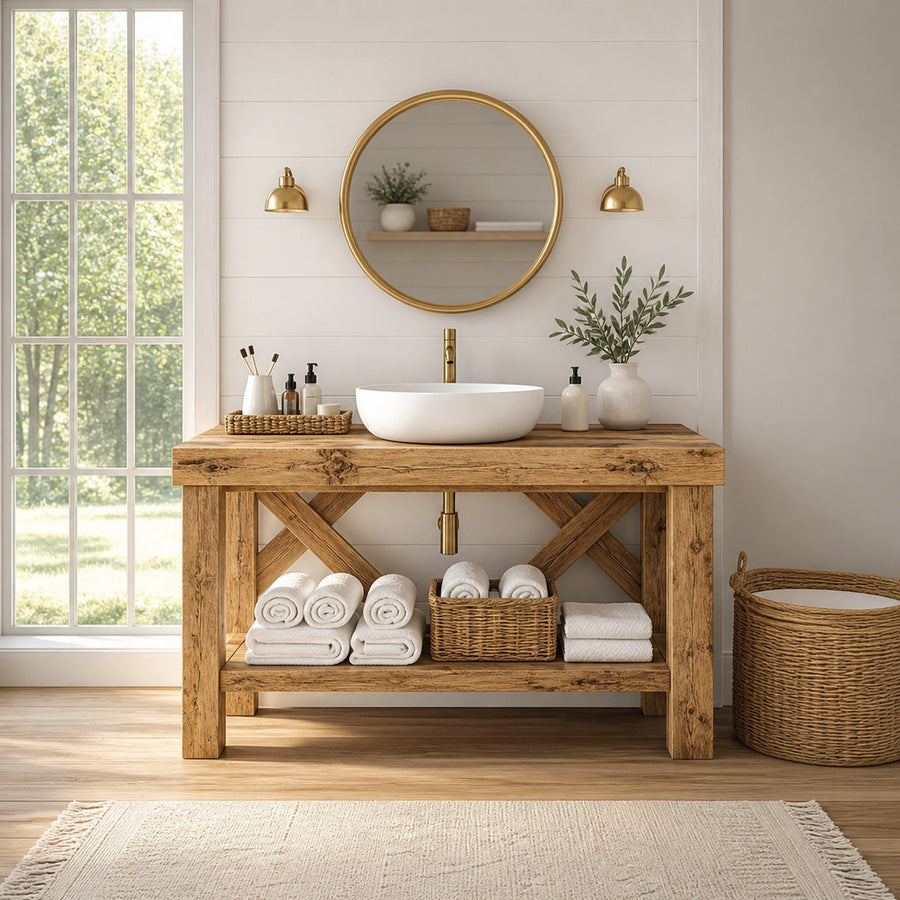 Rustic Bathroom Vanity Table Natural Wood Country Bathroom Style