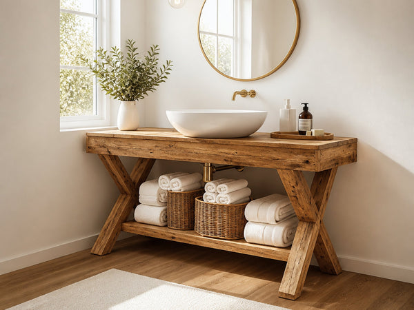 Ridgecut Point Solid Wood Bathroom Vanity with X Base