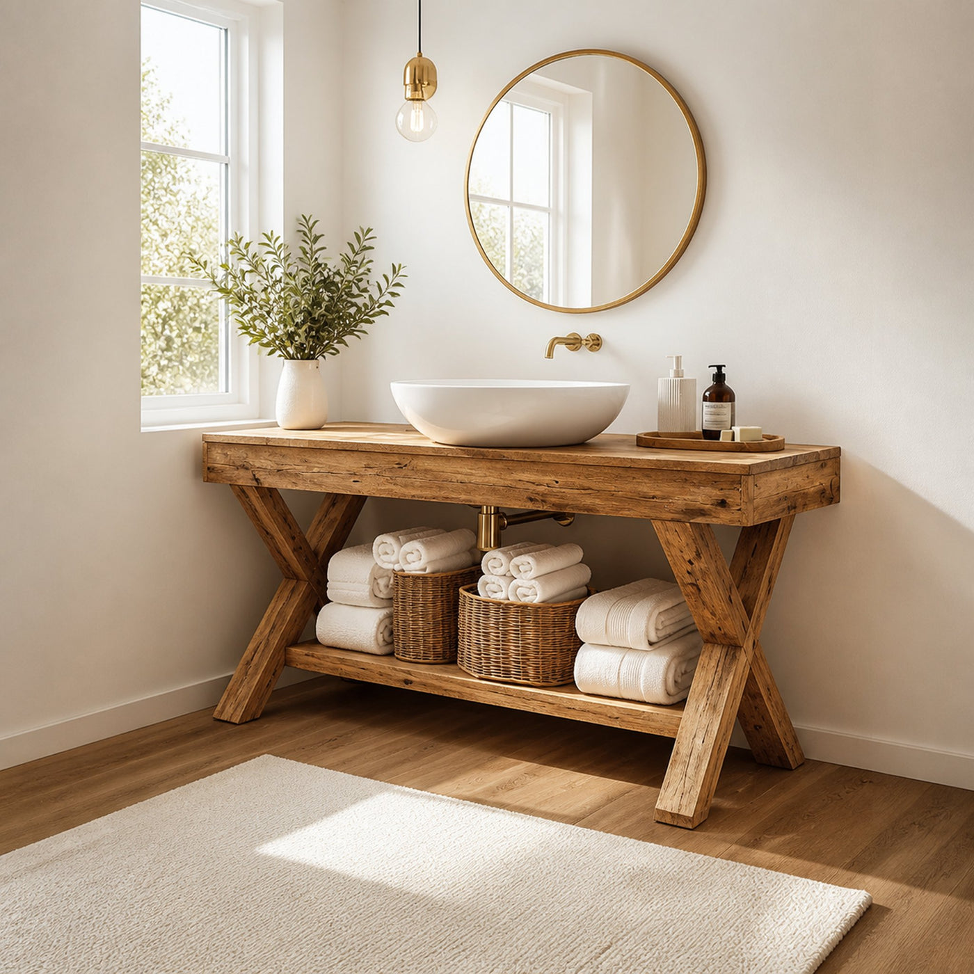 Rustic Bathroom Vanity Table Solid Wood Farmhouse Bathroom Decor