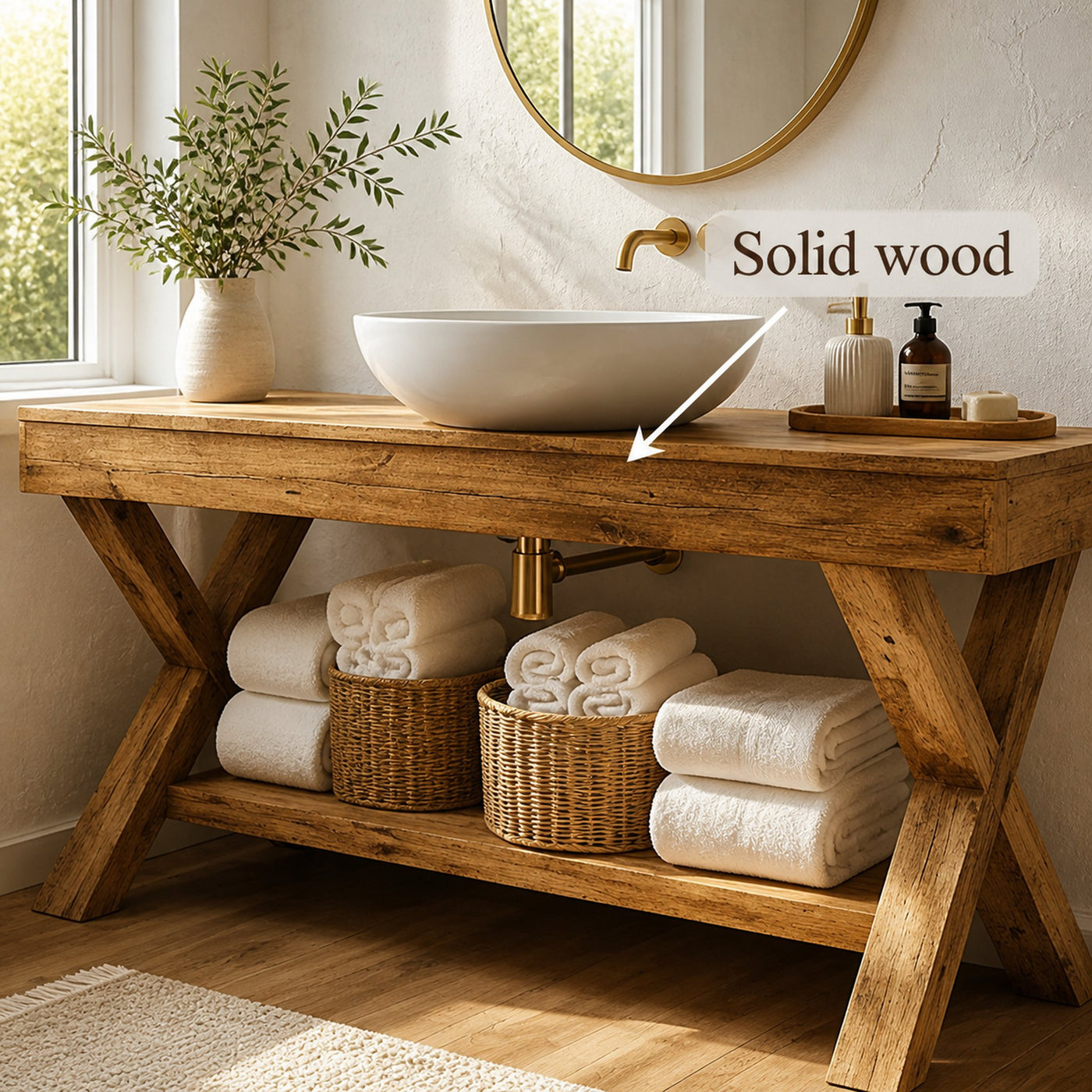 Rustic Bathroom Vanity Table Solid Wood Farmhouse Bathroom Decor - product view 3