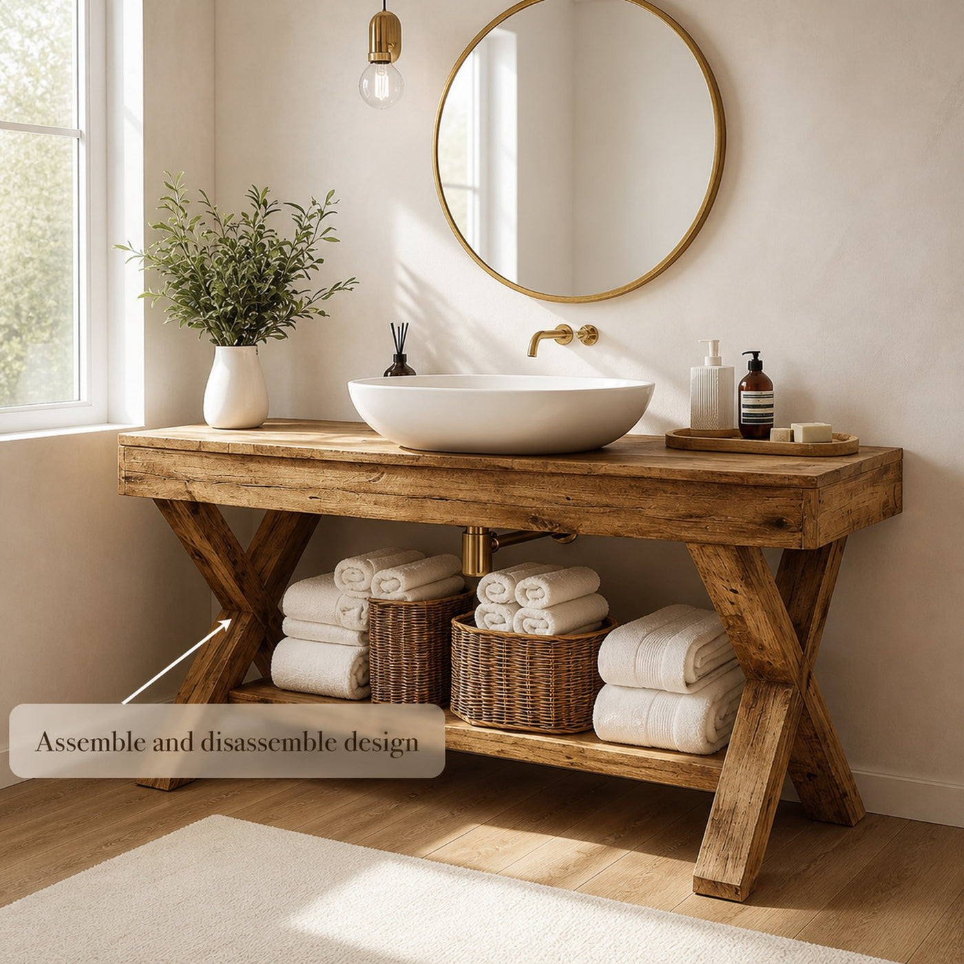 Rustic Bathroom Vanity Table Solid Wood Farmhouse Bathroom Decor - product view 4