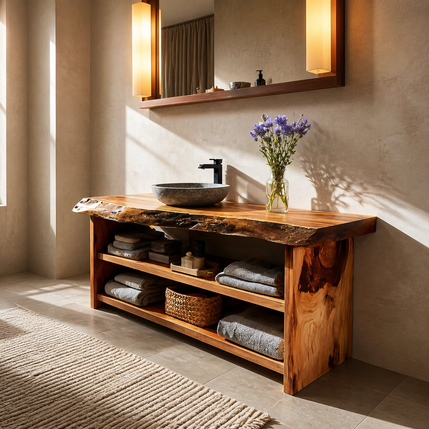 Rustic Bathroom Vanity With Open Shelf For Bathroom