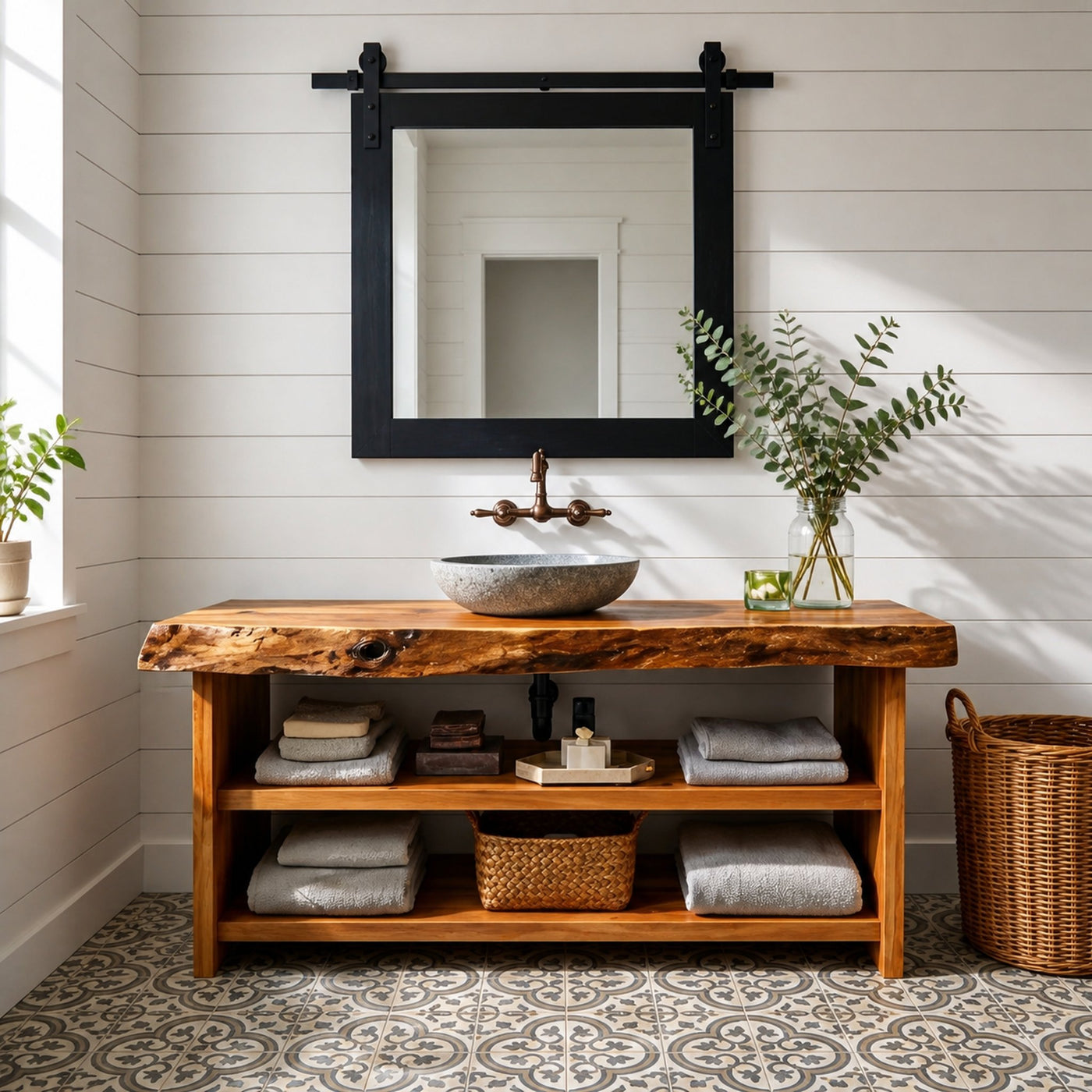 Rustic Bathroom Vanity With Open Shelf For Bathroom - product view 2