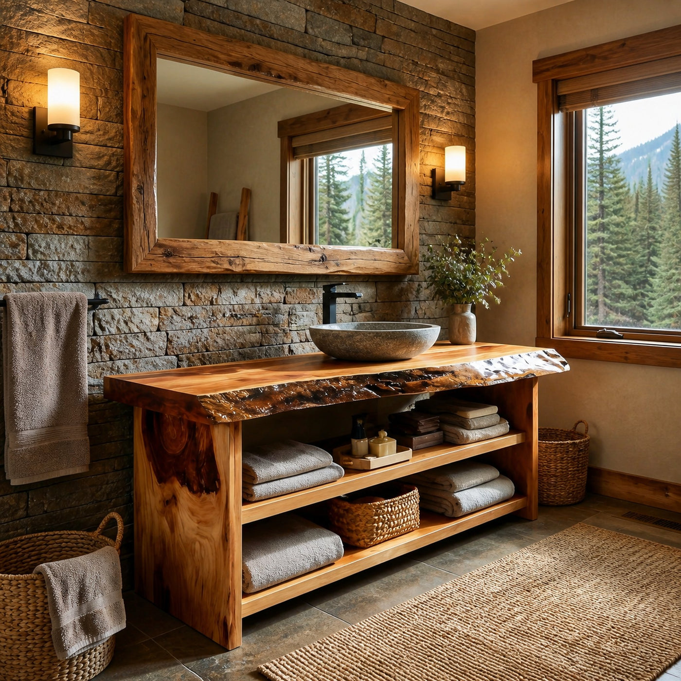 Rustic Bathroom Vanity With Open Shelf For Bathroom - product view 3