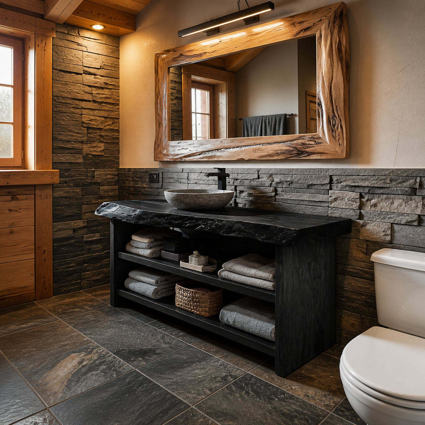Rustic Bathroom Vanity With Open Shelf For Bathroom - product view 4