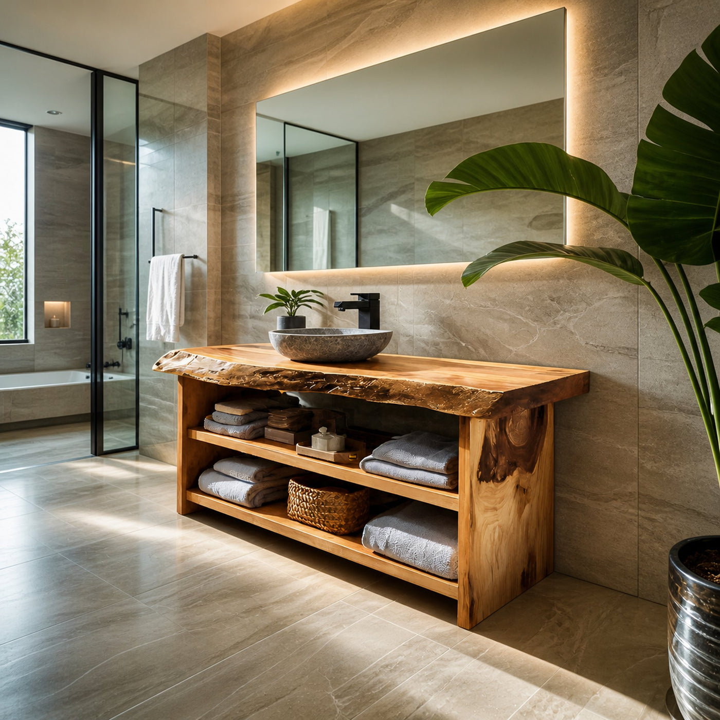 Rustic Bathroom Vanity With Open Shelf For Bathroom - product view 5