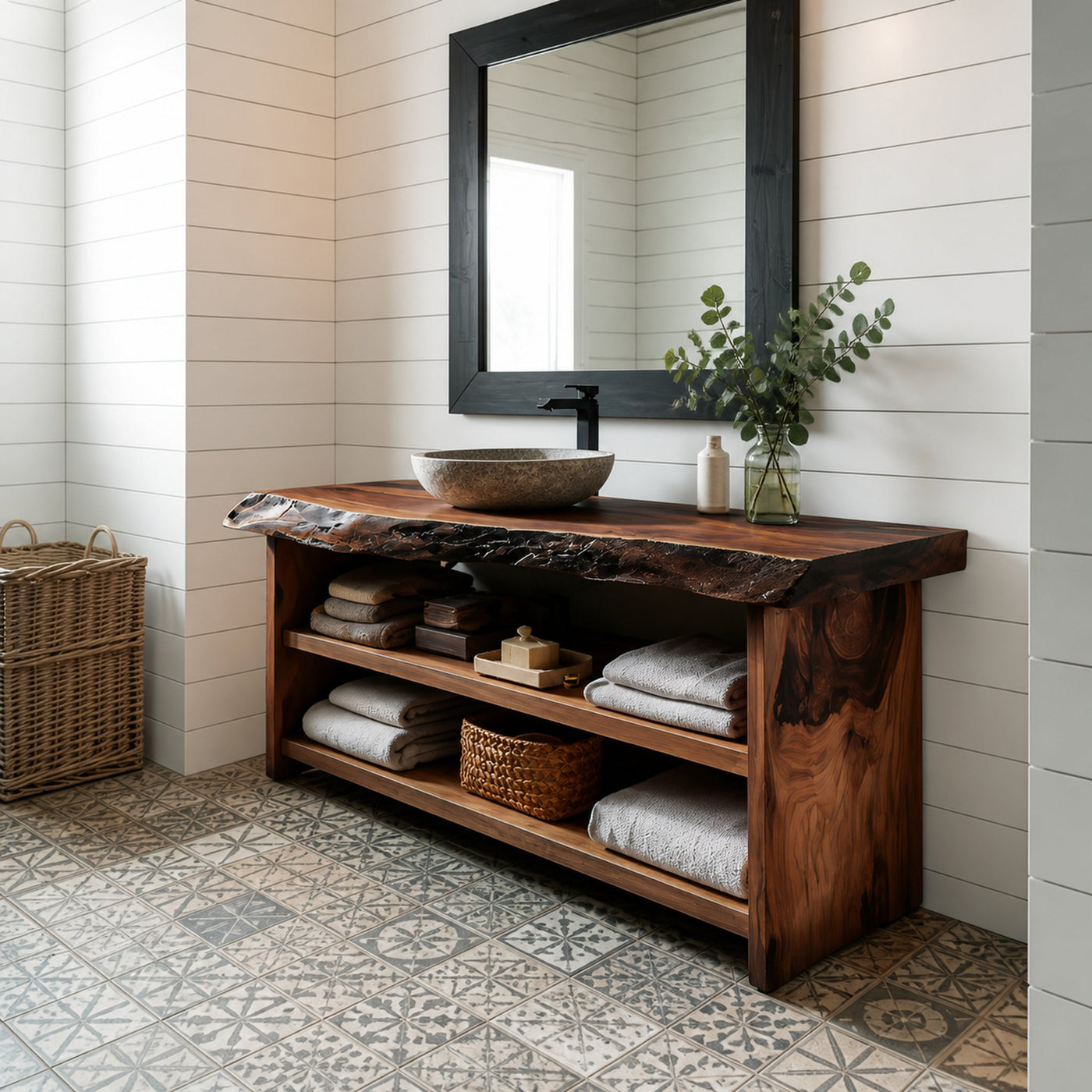 Rustic Bathroom Vanity With Open Shelf For Bathroom - product view 7