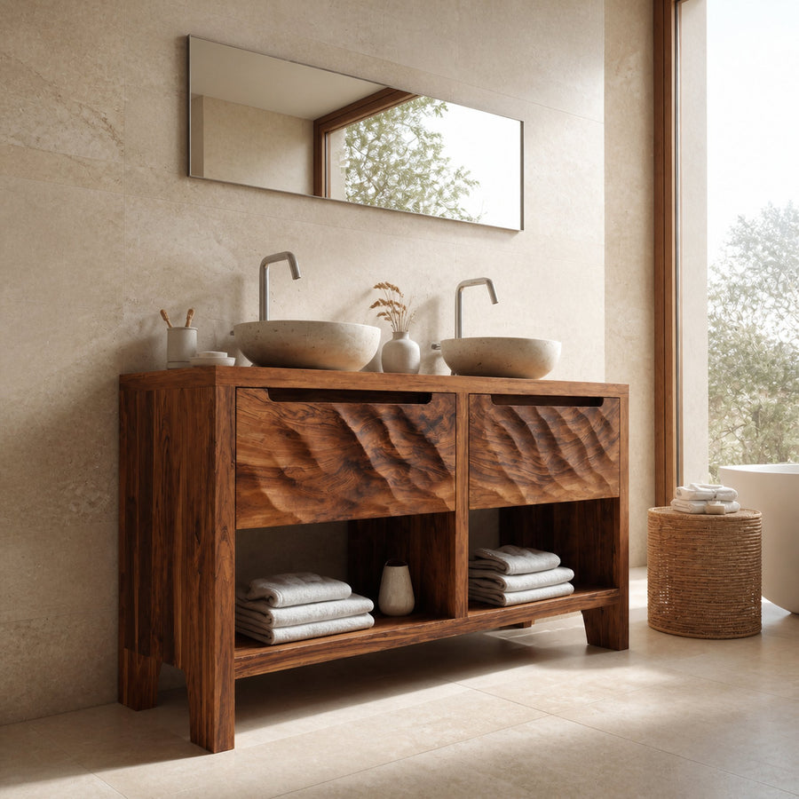 Rustic Bathroom Vanity With Two Drawers For Bathroom Decor