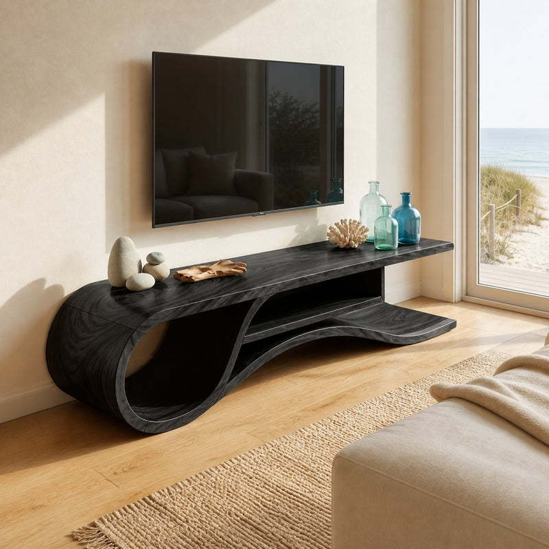 Driftform Vista Solid Wood TV Stand with S-Curve Base