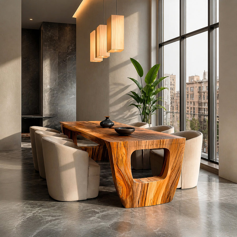 Rustic Dining Table With Artistic Base Design For Kitchen