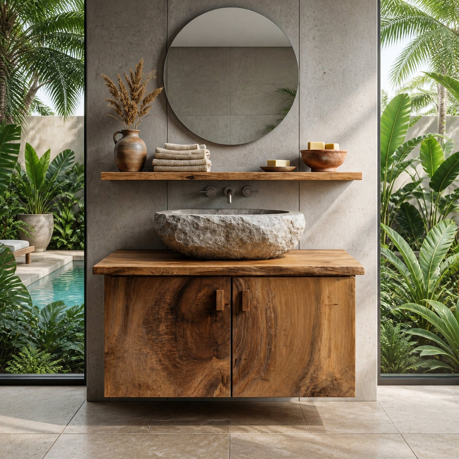 Rustic Natural Wood Bathroom Vanity For Bathroom And Powder Room