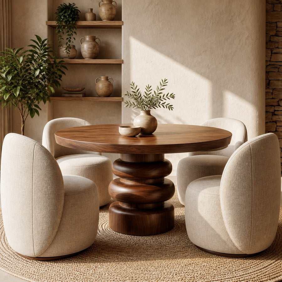 Rustic Sculptural Round Dining Table For Dining Room