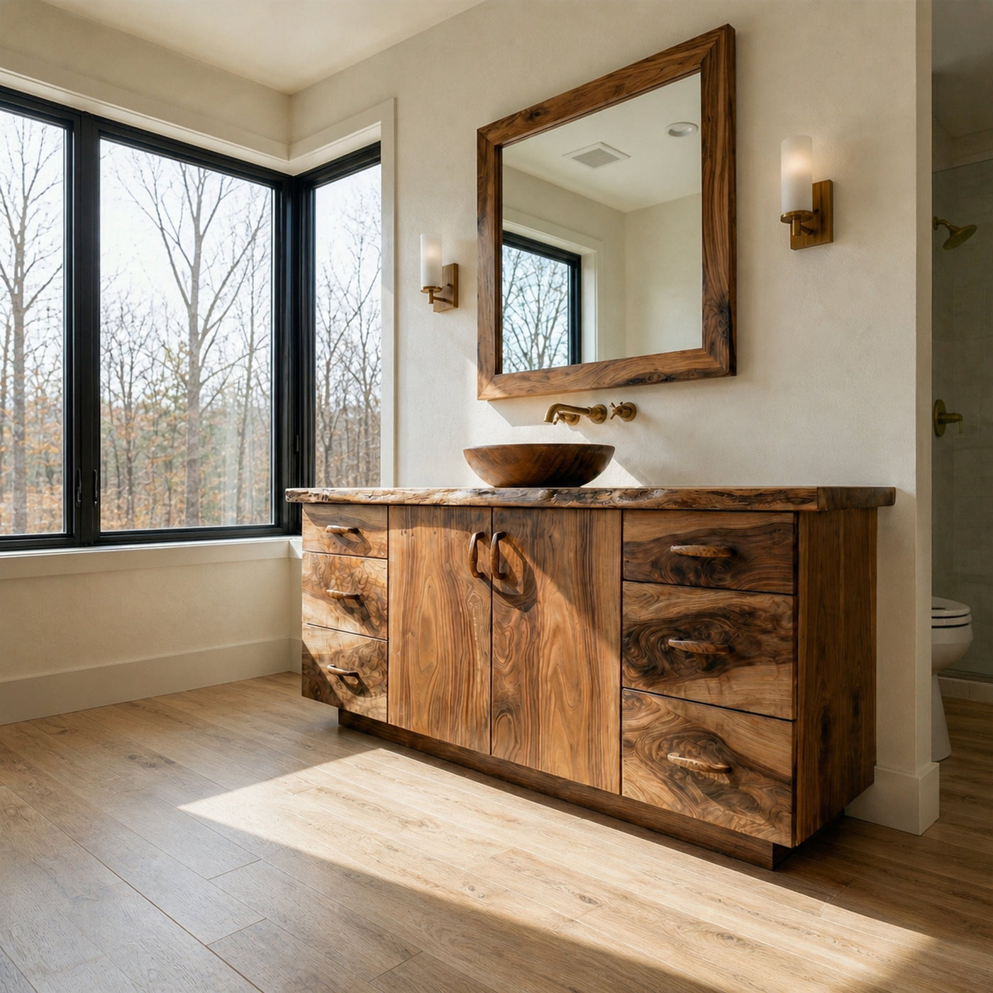 Rustic Solid Wood Bathroom Cabinet Natural Grain Storage Vanity - product view 2