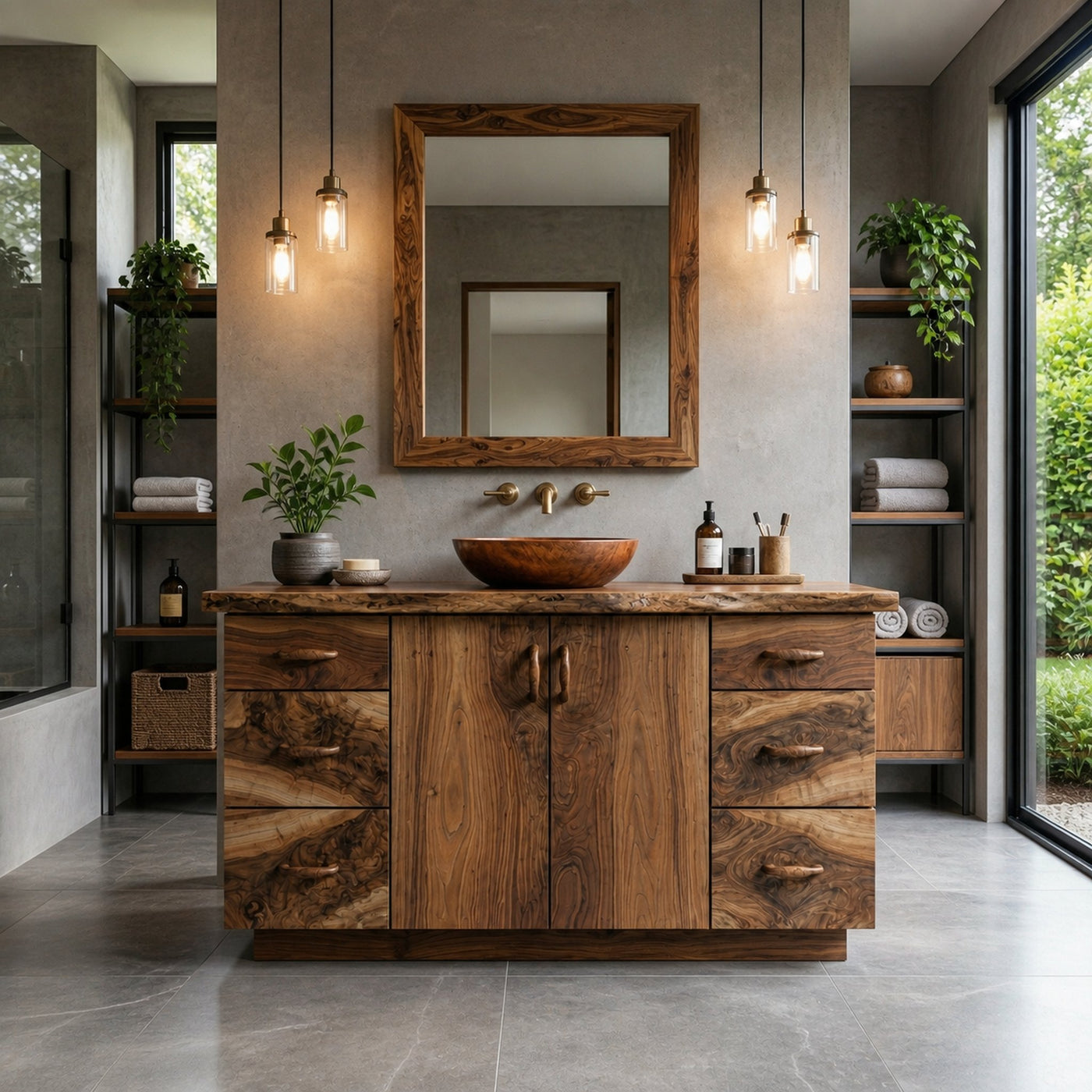 Rustic Solid Wood Bathroom Cabinet Natural Grain Storage Vanity - product view 3