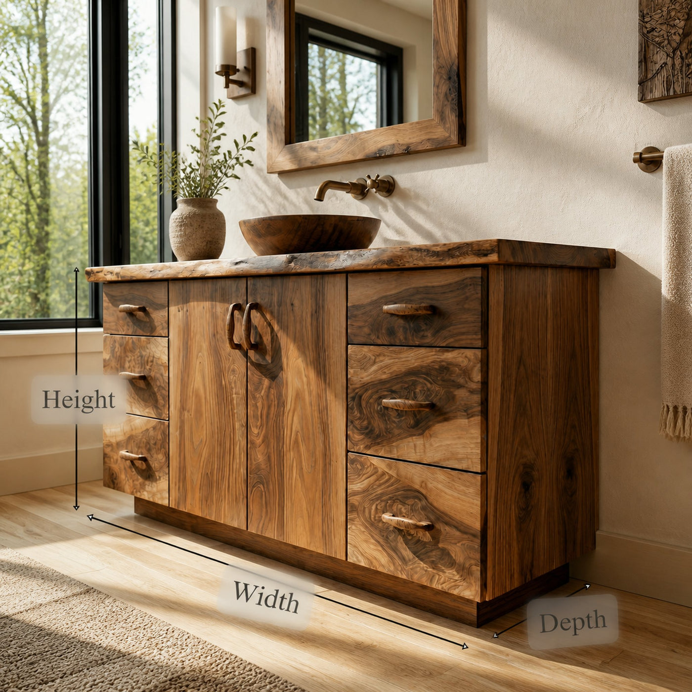 Rustic Solid Wood Bathroom Cabinet Natural Grain Storage Vanity - product view 6