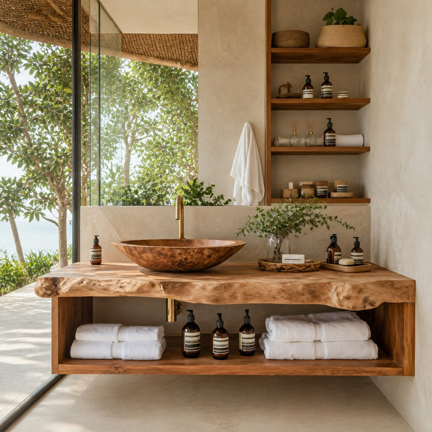 Rustic Solid Wood Vanity For Cozy Bathroom Furniture Decor