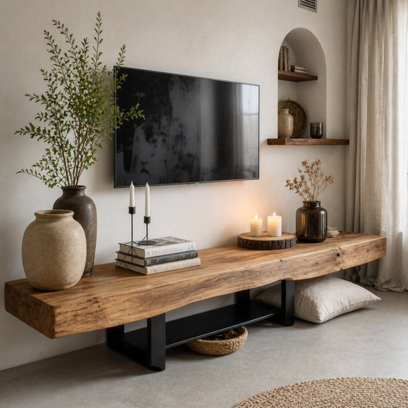 Riverline Lakeview Live Edge TV Stand with Metal Legs